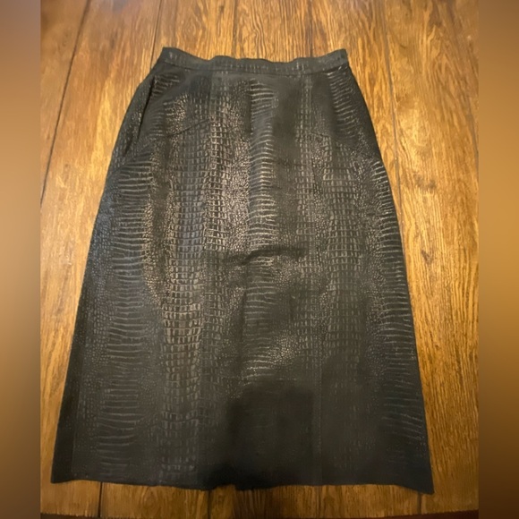 Winlit Leather Vintage 90s Biker Chic Snake Print Midi Skirt Size 9/10 C3 - Picture 1 of 8